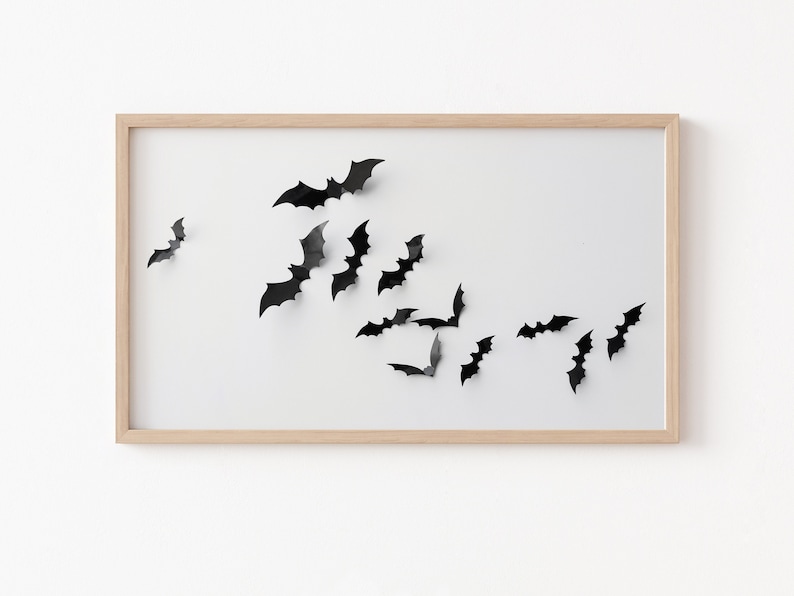 Frame TV Art File, Halloween Frame TV Art, Black Bats, Frame TV Halloween, Black and White, Neutral Halloween, Fall Art 