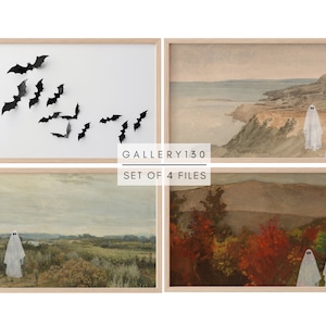 Frame TV Art File, Frame TV, Halloween Frame TV, Set of Four, Bats, Ghost Art, Ghost, Neutral, Ghosts, Vintage Landscape Ghosts