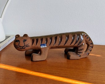 Vintage Lisa Larson Gustavsberg - TIGER from Afrika Series Retro Mid-Century Stoneware Stamped Original Sticker Excellent 27 cm 1960s