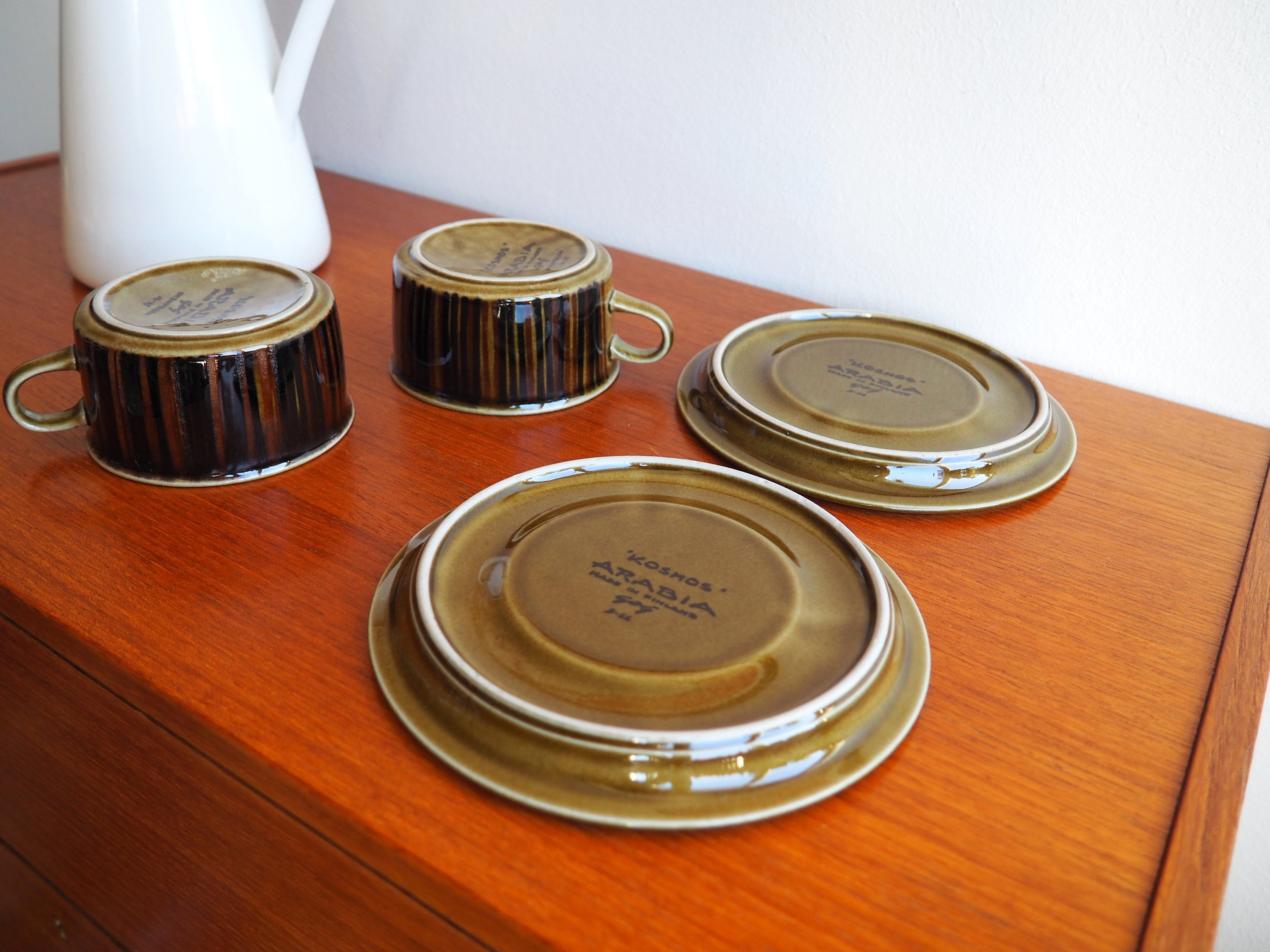 Pair Vintage Arabia KOSMOS Tea Cup and Saucer Olive Green Pair Vintage Arabia KOSMOS Tea Cup and Saucer Olive Green