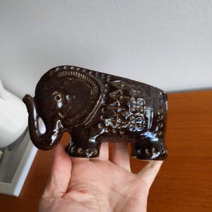 Vintage Aldo Londi - Rimini Elephant Elefant - Brown Chocolate - Mid-century Modern - Retro Design for Bitossi - Italian 16 cm