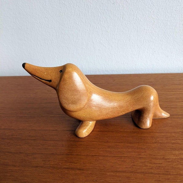 Vintage LISA LARSON Dachshund (Tax) Wiener Dog Golden Brown - Gustavsberg MiniKennel Series- MCM animal figurine - Excellent Signed Stamped