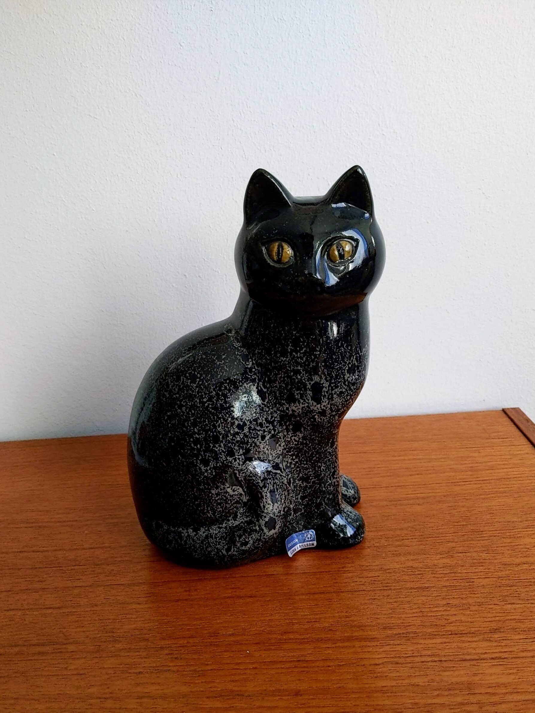 LISA LARSON Murre Black Gray Special Glaze Cat - Gustavsberg 