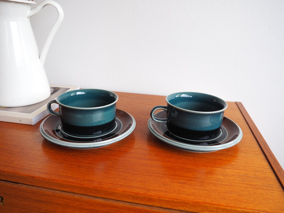 Vintage Arabia Finland - Turquoise MERI - Pair of Tea Cups Vintage Arabia Finland - Turquoise MERI - Pair of Tea Cups