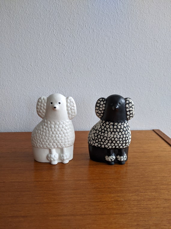 Lisa Larson Poodle Vintage Gustavsberg Brown & White Pudel Dog 