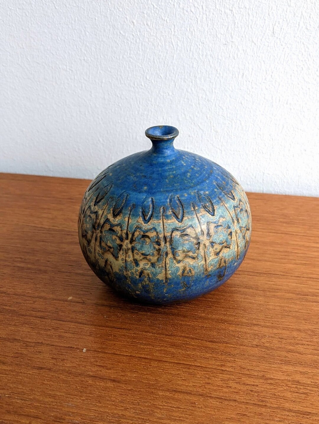 Vintage Ulla Winblad Alingsås Keramik Round Vase Nr 233 Turquoise Brown