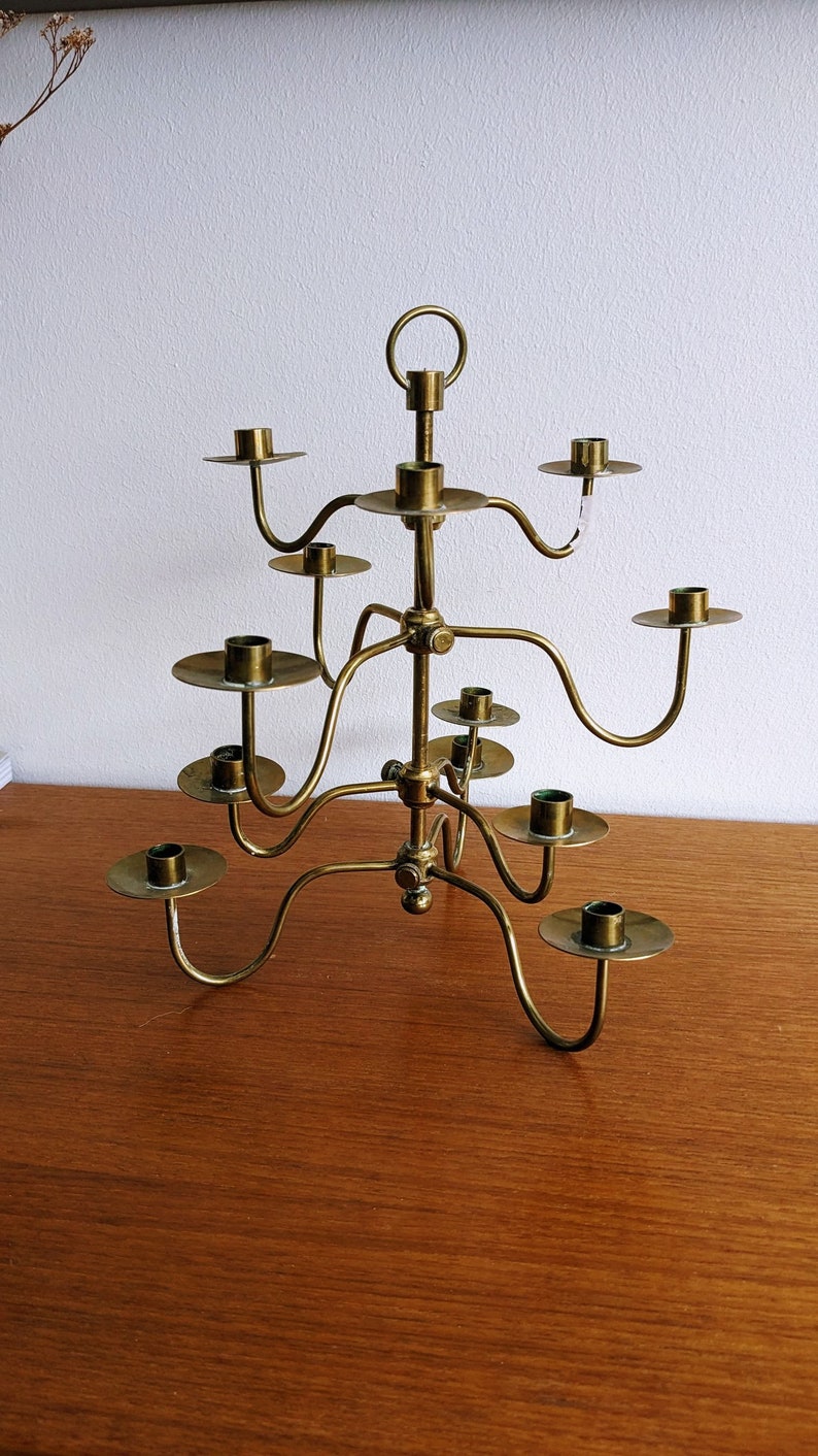 Vintage Josef Frank Svenskt Tenn Hanging or Tabletop Candle Holder Adjustable 12 arm Candelabra Patina Modern Hygge 1960s 24 cm Excellent image 2