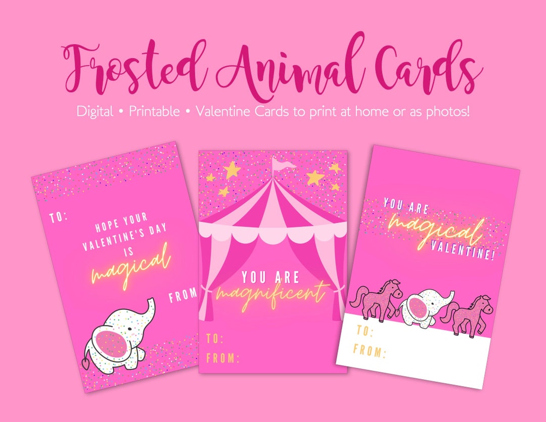 Frosted Animal Cookie Valentine's Day Printable Circus Cookie Valentine