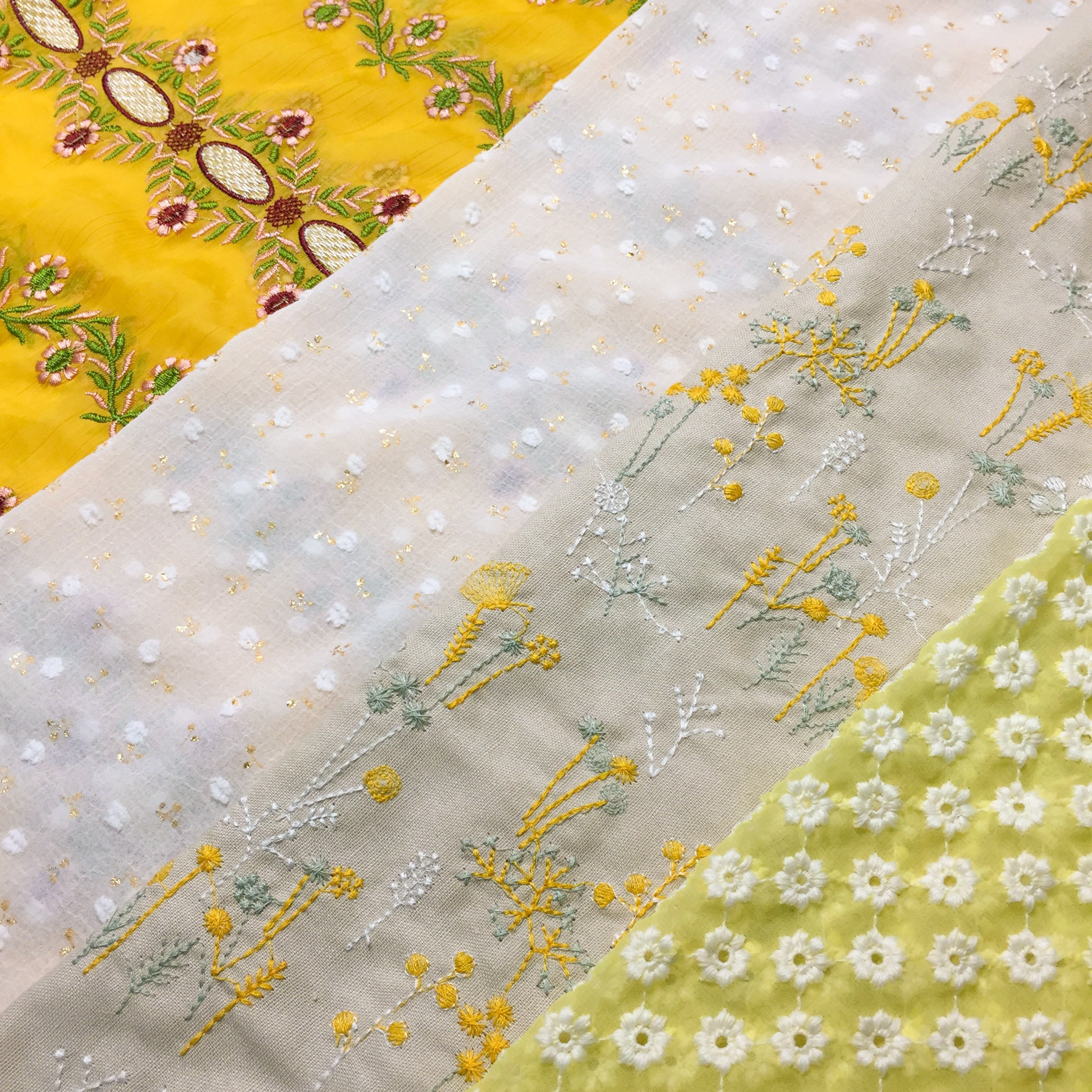 4 Embroidered Floral Fabric Bundle Yellow Flower Spring Etsy