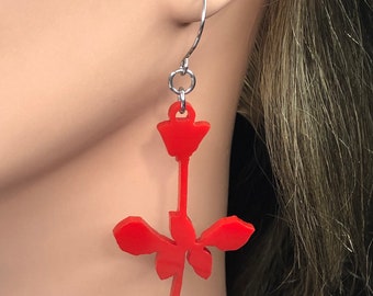 Depeche Mode - Violator RoseEarrings - Red Black Acrylic with Stainless Steel Hooks - Devotee