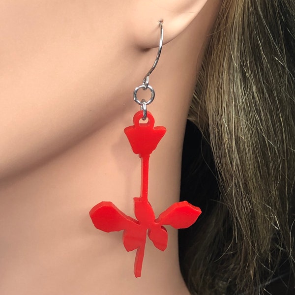 Depeche Mode - Violator RoseEarrings - Red Black Acrylic with Stainless Steel Hooks - Devotee