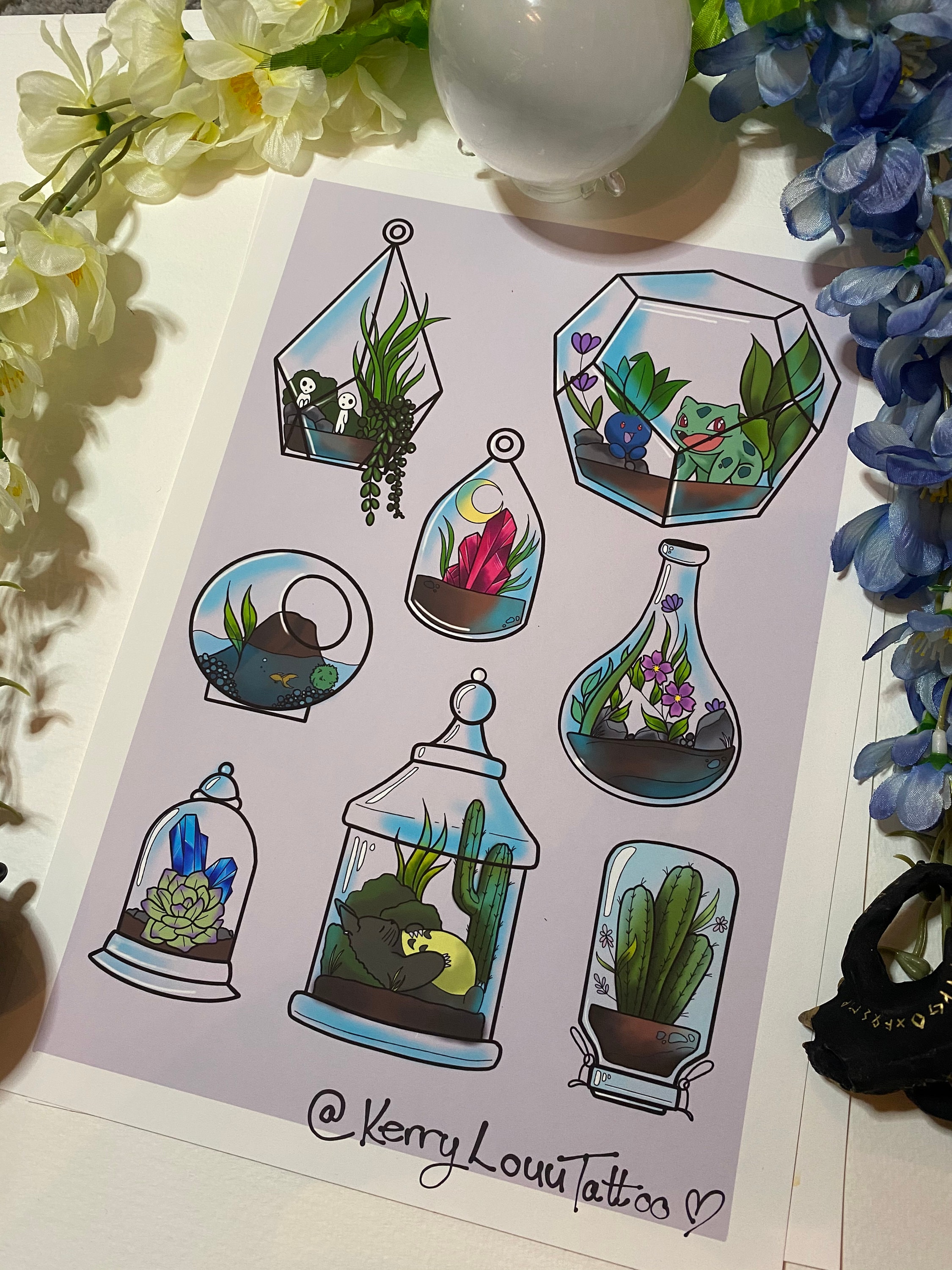 Terrarium tattoo flash sheet print Etsy