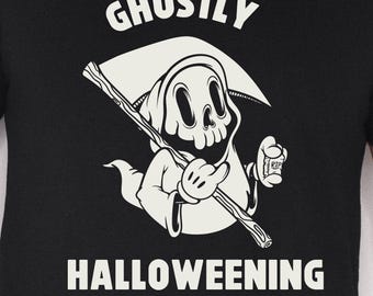 Gespenstisches Halloweening Retro Geist-Halloween-Shirt Lustiges Gespenst-T-Shirt Sensenmann-T-Stück glückliches Halloween-T-Shirt gruseliger Geist-Halloween-Shirt Retro