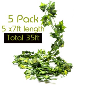 Premium Artificial Trailing Ivy Vine Leaves 5 Pack 34 Ft Garland Foliage Hanging Fake Plants for Wall Room Art Decoration Home Wedding Event