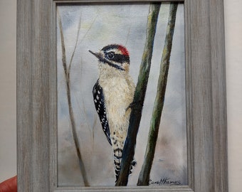 Original Woodpecker Painting, Oil on Canvas, Wild Bird Painting