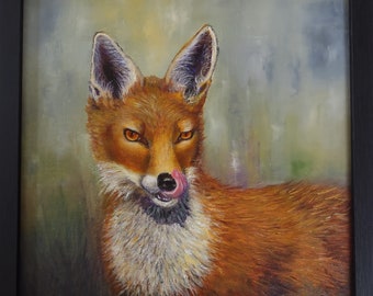 Original Fox Oil Painting, Framed Wildlife Art, 10x10