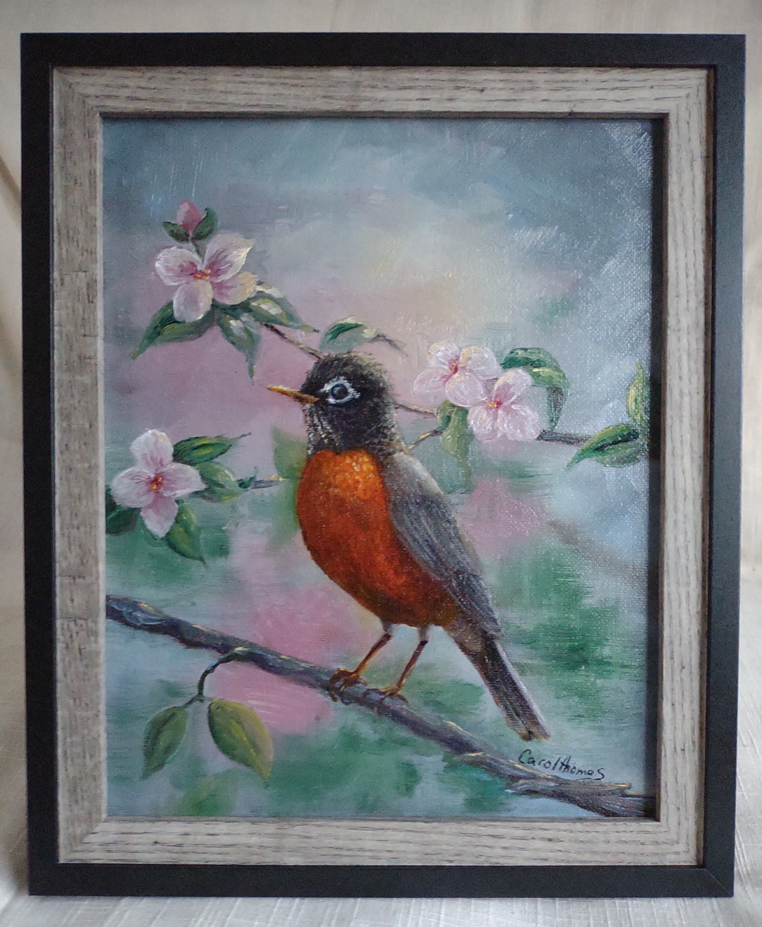 Original Framed Oil Painting Robin Painting Bird Art Nature Etsy