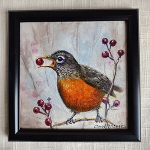 Original mini 5x5 oil painting  Robin painting  bird painting  nature art gift  bird lover&#39;s gift  wildlife art  gift art