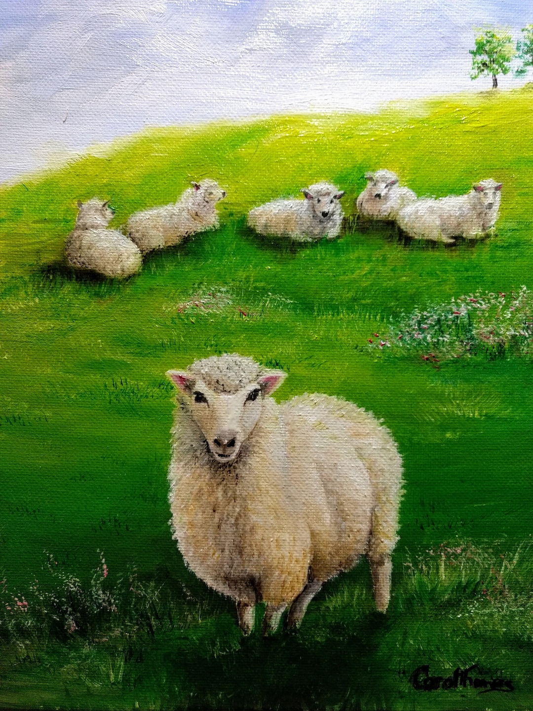 Original Sheep Oil Painting, Hillside Pasture Art (8x10) - Etsy