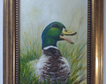 Original Mallard Duck oil painting, nature themed decor, 5x7 wildlife picture, waterfowl bird art gift