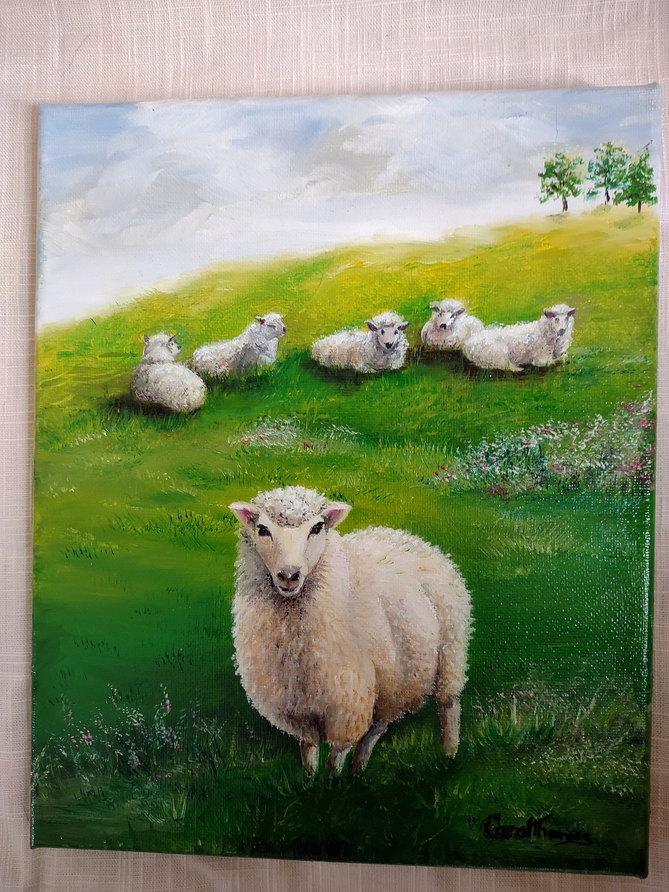 Original Sheep Oil Painting, Hillside Pasture Art (8x10) - Etsy