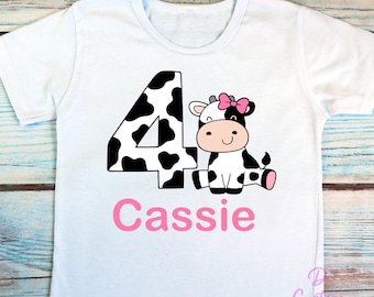 Personalized Cow Birthday Shirt, Girls 1-9, Printed Tee