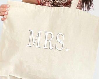 Sac cabas Madame personnalisé Sac brodé pour mariée Cadeau future Madame pour la mariée Sac cabas géant personnalisé pour shower de mariage