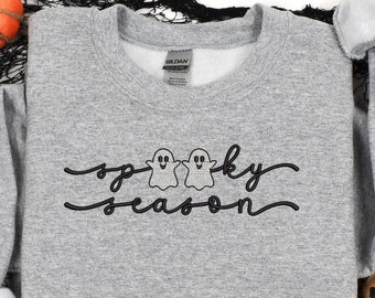 Embroidered Spooky Season Sweatshirt Halloween Spooky Season Crewneck Cute Ghost Sweatshirt Fall Crewneck Halloween Ghost Sweatshirt