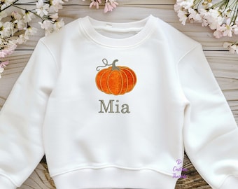 Pumpkin Personalized Toddler Sweatshirt Embroidered applique Pumpkin Sweatshirt for Kids  Pumpkin Picking Sweatshirt