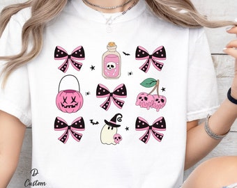 Halloween Coquette Pink Ghost Comfort Colors T-Shirt Printed Halloween T-shirt Coquette Pink Ghost Fall T-Shirt Halloween Tee