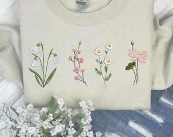 Sweat-shirt personnalisé avec fleurs pour le mois de naissance Sweat-shirt brodé fleurs personnalisées Sweat-shirt personnalisé avec fleurs pour le mois de naissance