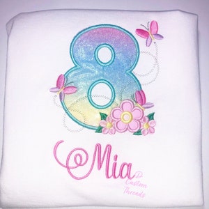 8th Birthday Shirt, Personalized Butterfly Flowers shirt