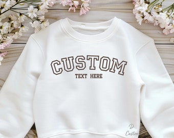 Toddler Custom Embroidered Varsity Sweatshirt Embroidered Youth Custom Text Crewneck Personalized Sweatshirt for Kids