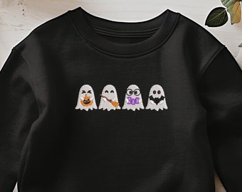 Embroidered Cute Ghost Kids Sweatshirt Embroidered Halloween Sweatshirt for Kids Halloween Ghost Sweatshirt Cute Halloween Fall Sweater