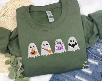 Embroidered Cute Ghost Sweatshirt Embroidered Halloween Sweatshirt Halloween Ghost Sweatshirt Cute Halloween Fall Sweater