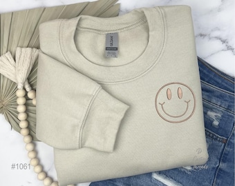 Smiley Face Embroidered Sweatshirt Embroidered Happy Face Sweatshirt Happy Sweatshirt