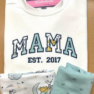 Mama Sweatshirt with Baby Clothes Appliqué & Sleeve Names Infant Sleeper Keepsake Personalized Mom Hoodie/ Sweatshirt Made from Baby Clothes