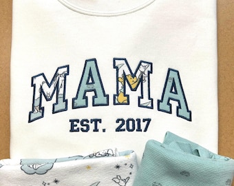 Mama Sweatshirt with Baby Clothes Appliqué & Sleeve Names Infant Sleeper Keepsake Personalized Mom Hoodie/ Sweatshirt Made from Baby Clothes