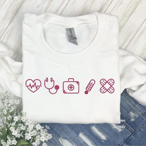 Medical Icons Embroidered Sweatshirt Healthcare Nurse Life Icons Embroidered Tool Kit Nurse Embroidered Hoodie