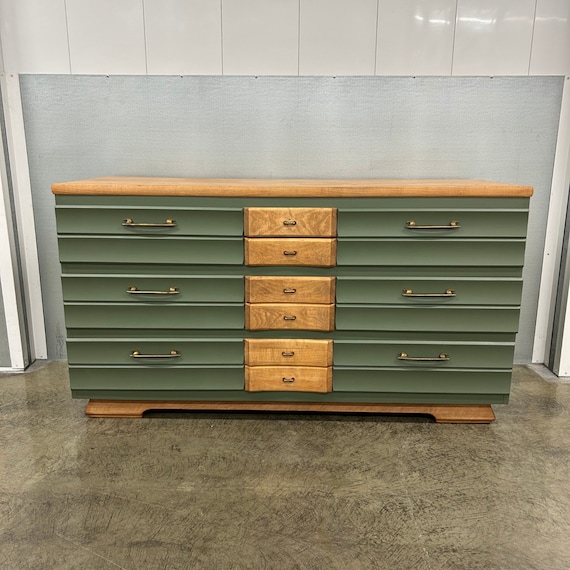 SOLD | Mid Century Green Long/low Dresser - Etsy