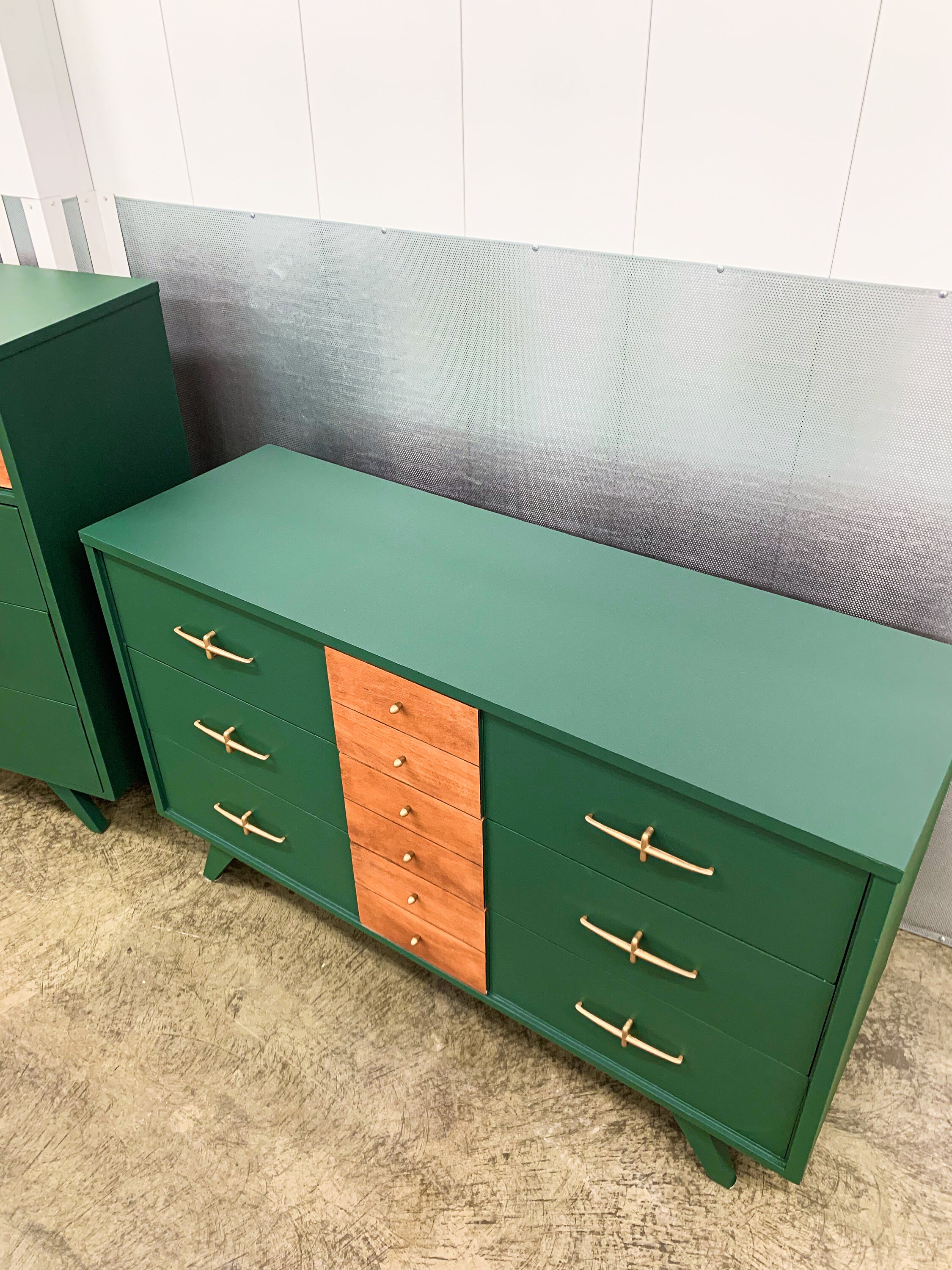 SOLD | Mid Century Modern Green Dresser Set - Etsy