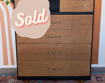 Refinished Midcentury Black Two Tone Basset Dresser