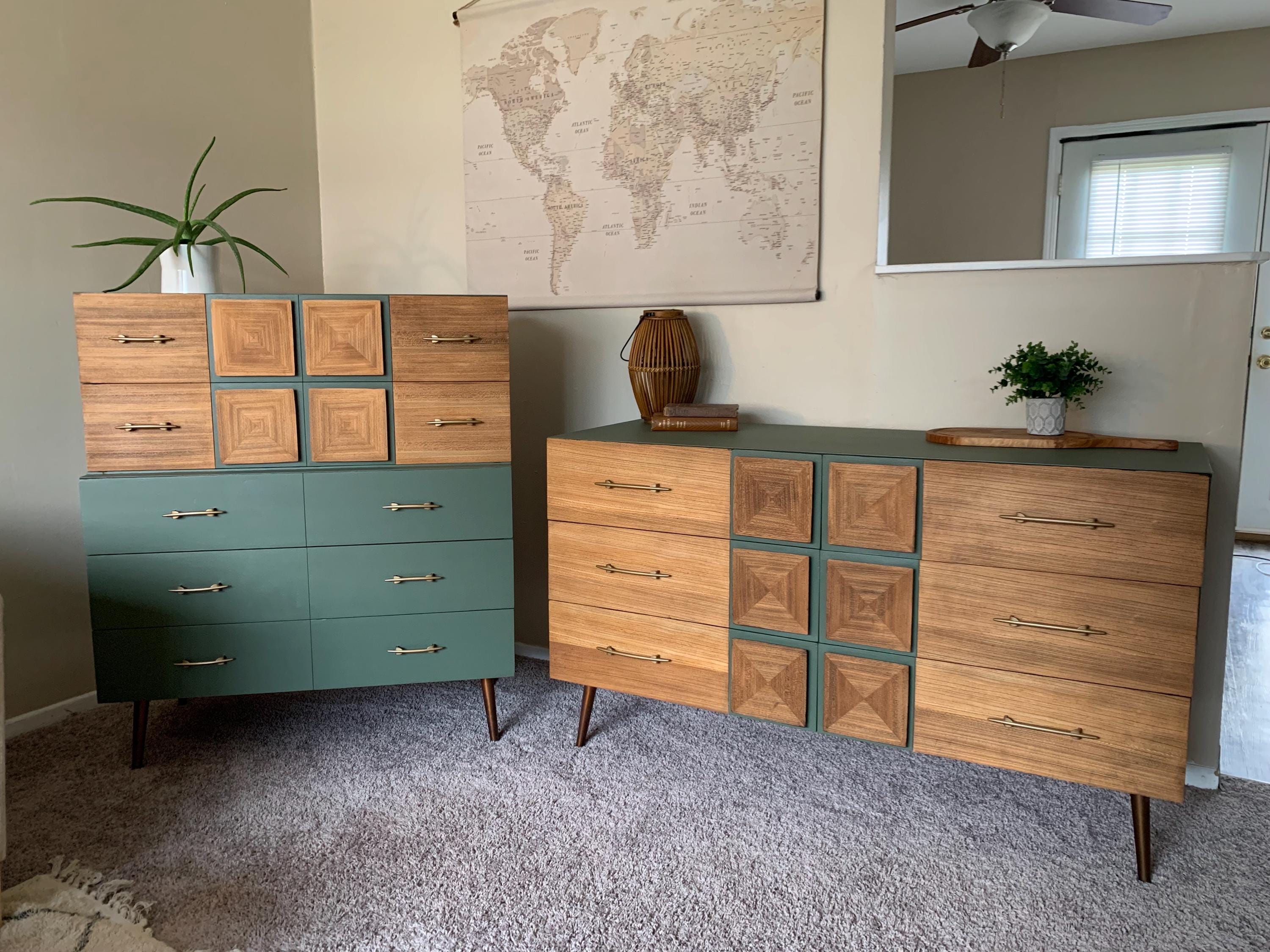 green emerald velvet dress Tall MCM Mid Century Modern Dresser in Dark Forest Green by Wise Owl O –  Dove and Arrow main image 1