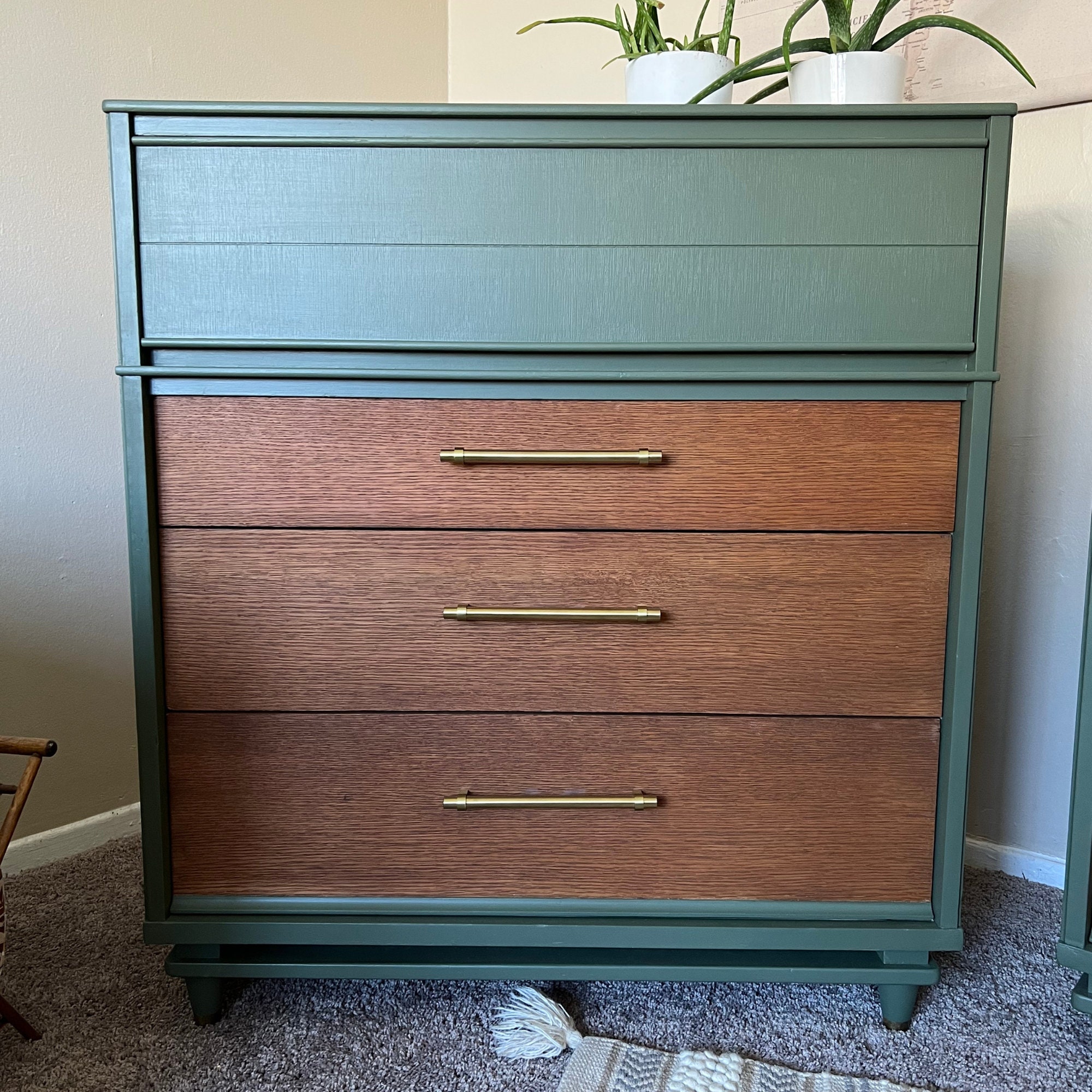 SOLD | Mid Century Modern Green/walnut Dresser Set - Etsy
