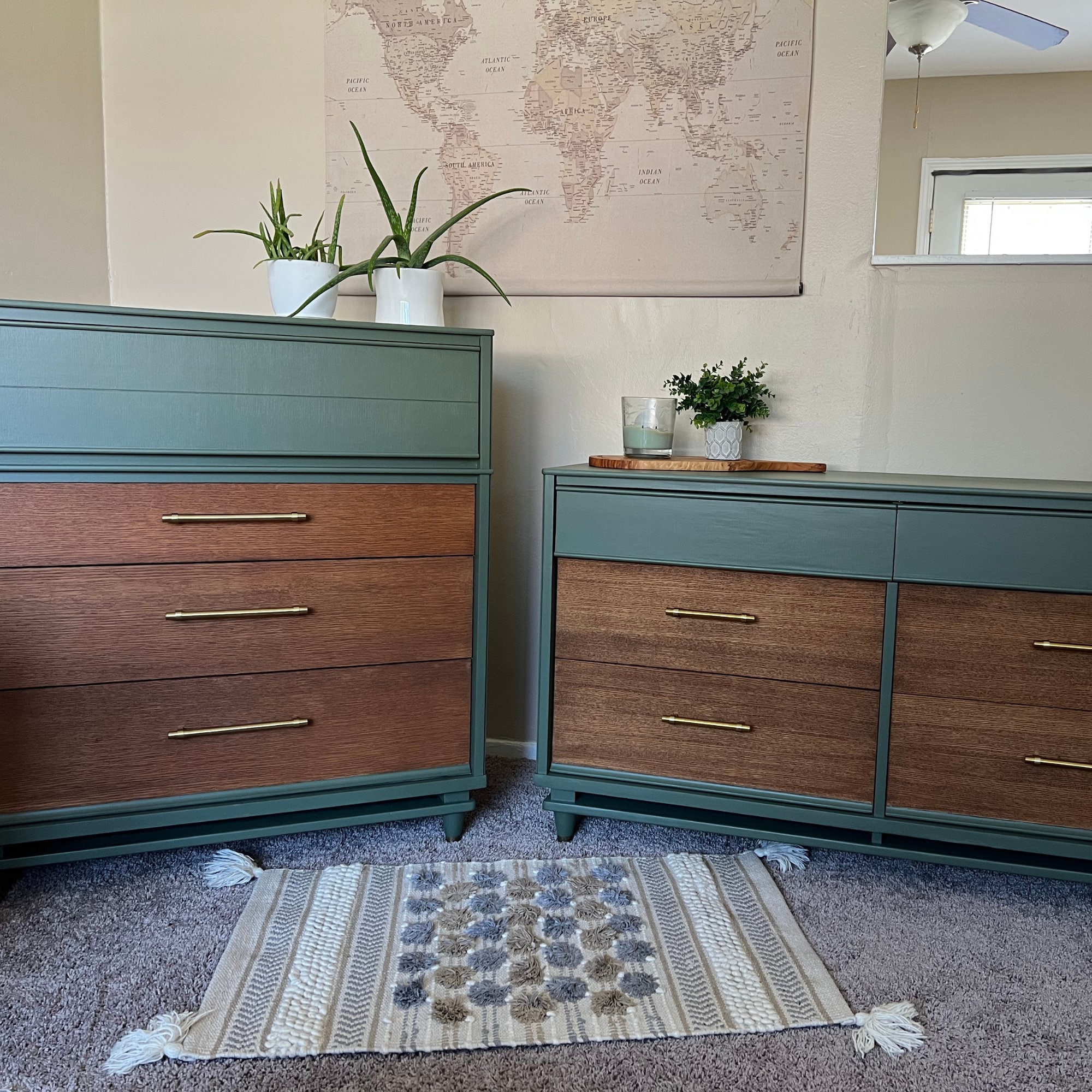 SOLD | Mid Century Modern Green/walnut Dresser Set - Etsy