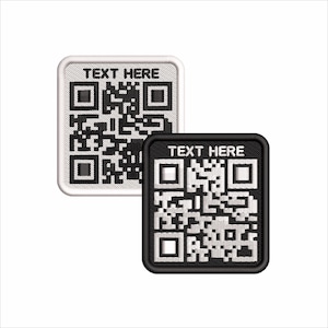 Benutzerdefinierter gestickter QR-Code-Aufnäher: Top Text - zum Aufbügeln / Klettverschluss