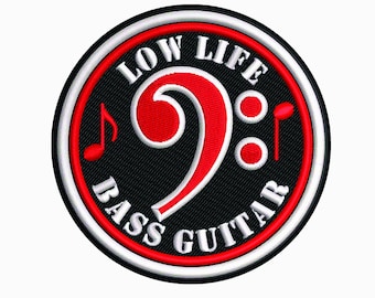 Custom "Low Life" Embroidery Patch - Bass Guitar Design (85mm)