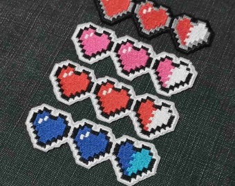 Corazones de píxeles de 8 bits - Muchos colores - Parche 100% bordado - Planchar/coser