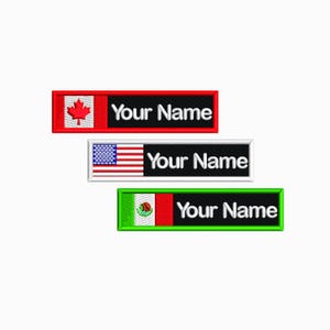 Parche bordado con banderas de Norteamérica (4 pulgadas): Bandera y nombre/título 10 cm x 2,5 cm