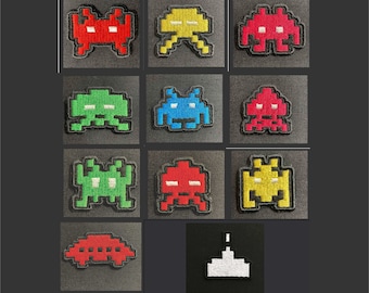 Set of 11 Space Invaders Embroidered Patch - Iron/Sew on